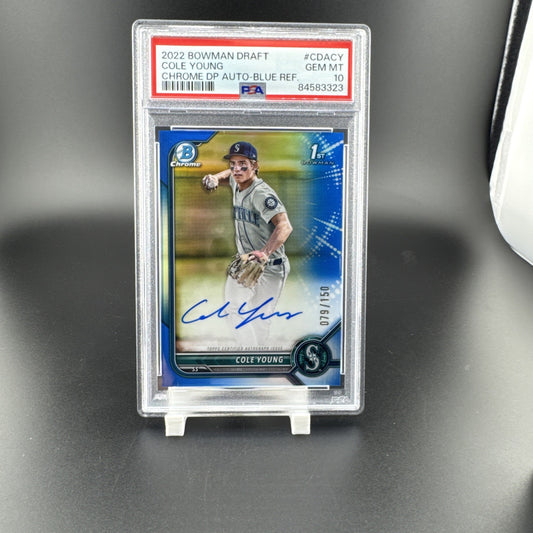 Cole Young PSA 10 2022 Bowman Chrome Auto 1st Blue Refractor /150 RC Gem Mint