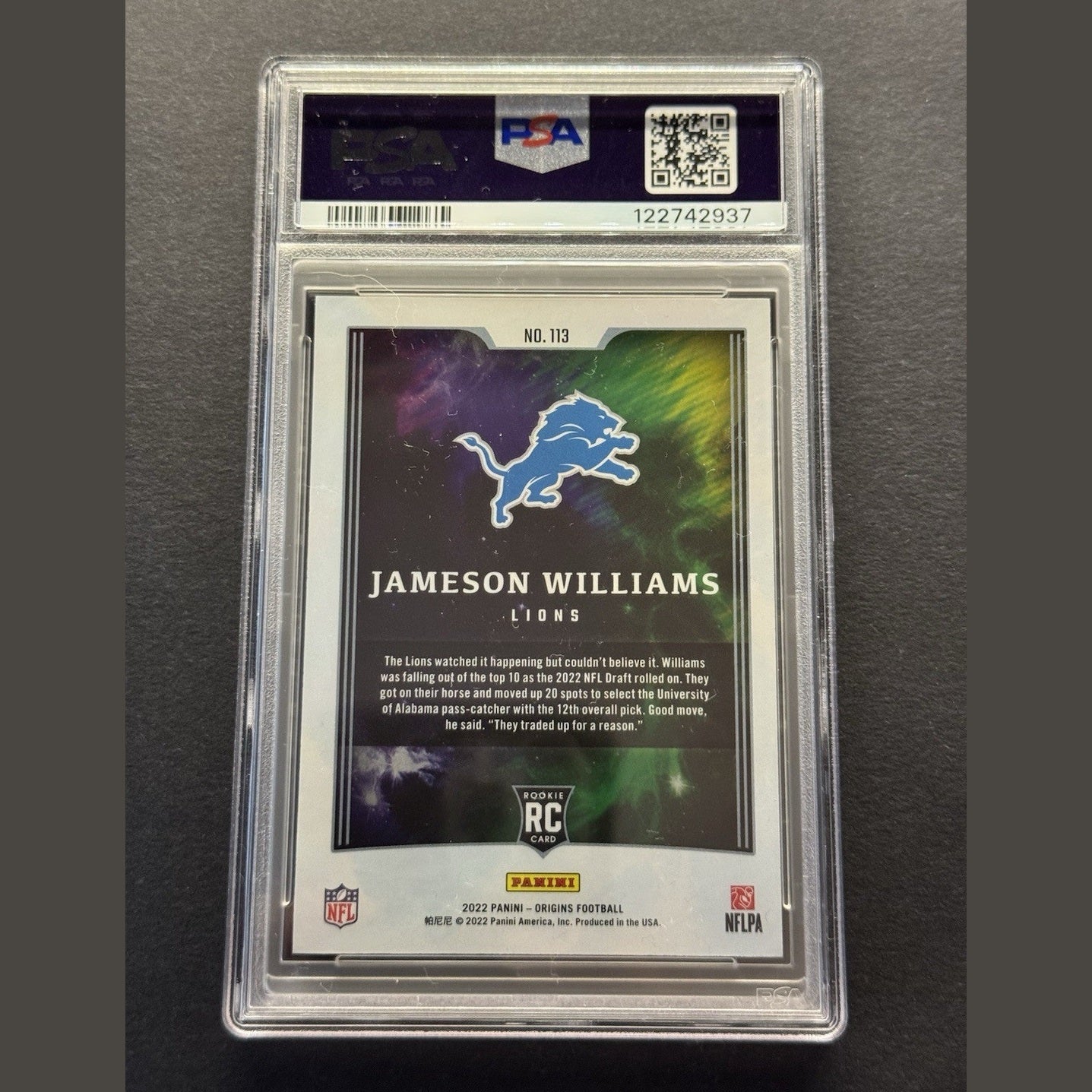 2022 Panini Origins Jameson Williams 1/5 Green Rookie PSA 9 #113