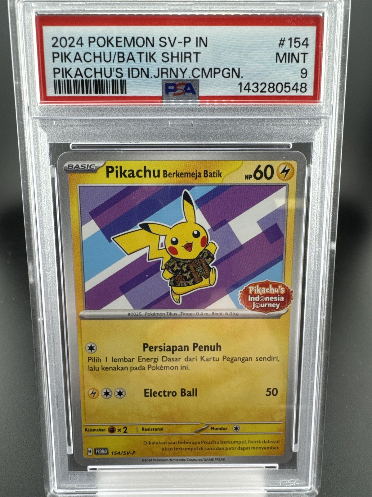 2024 POKEMON INDONESIAN SV-P PROMO #154 PIKACHU IN BATIK SHIRT PSA 9