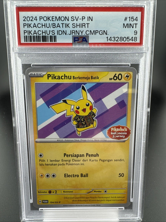 2024 POKEMON INDONESIAN SV-P PROMO #154 PIKACHU IN BATIK SHIRT PSA 9