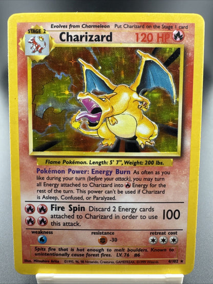 1999 Pokemon Charizard 004/102 Base Set Holo Unlimited Rare, Vintage