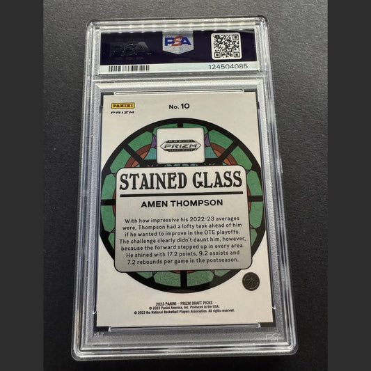 2023-24 Amen Thompson Prizm Draft Picks Stained Glass RC Rockets PSA 9