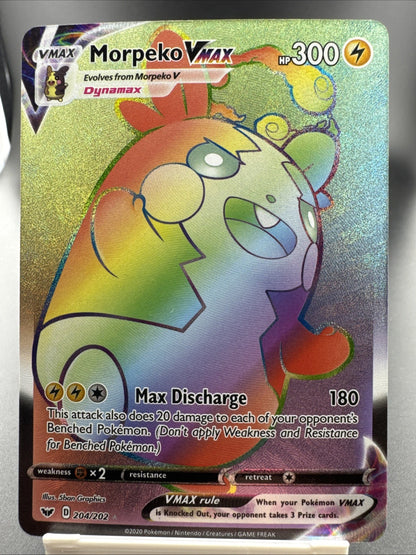 Pokémon Morpeko VMAX Secret Rare Full Art 204/202 Sword Shield 300 HP Holo Card