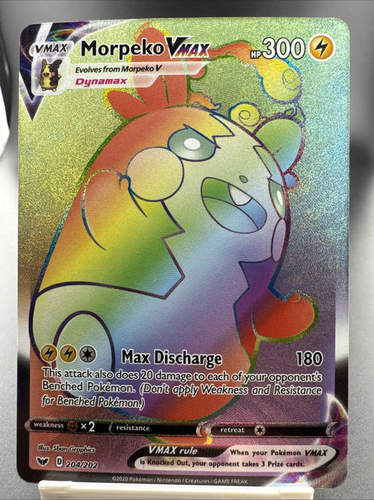 Pokémon Morpeko VMAX Secret Rare Full Art 204/202 Sword Shield 300 HP Holo Card