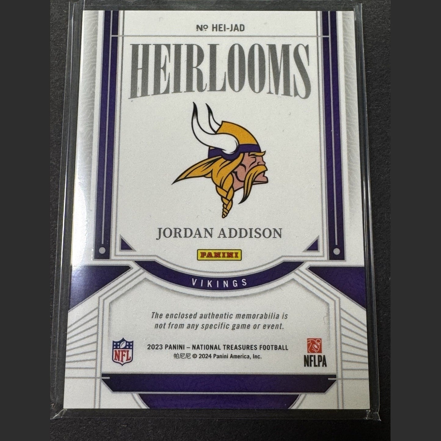 2023 National Treasures - Heirlooms Jordan Addison Holo Silver #HEI-JAD /25 RC