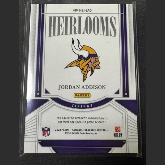 2023 National Treasures - Heirlooms Jordan Addison Holo Silver #HEI-JAD /25 RC