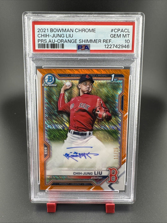 2021 Bowman Chrome Chin-Jung Liu 11/25 Auto Orange Shimmer PSA 10