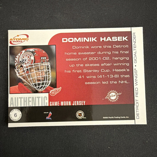 2002-03 Pacific Atomic - Game-Worn Jerseys Dominik Hasek #6 Patch /225 (MEM)