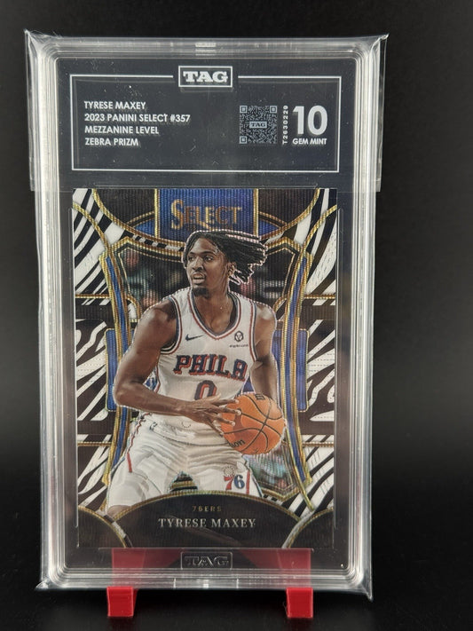 2023-24 Select #357 Tyrese Maxey MEZZANINE ZEBRA PRIZM SSP CASE HIT 76ers TAG 10