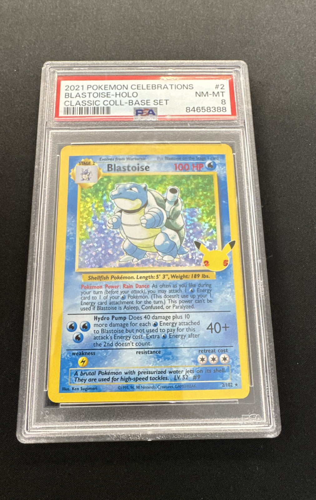 Blastoise 2/102 Celebrations: Classic Collection Holo PSA 8