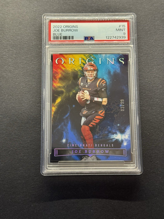 2022 Panini - Origins Football #15 Joe Burrow Blue Parallel /99 SP PSA 9