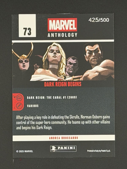 2025 Panini Marvel Anthology; DARK REIGN BEGINS; Glitch Holo /500; #73