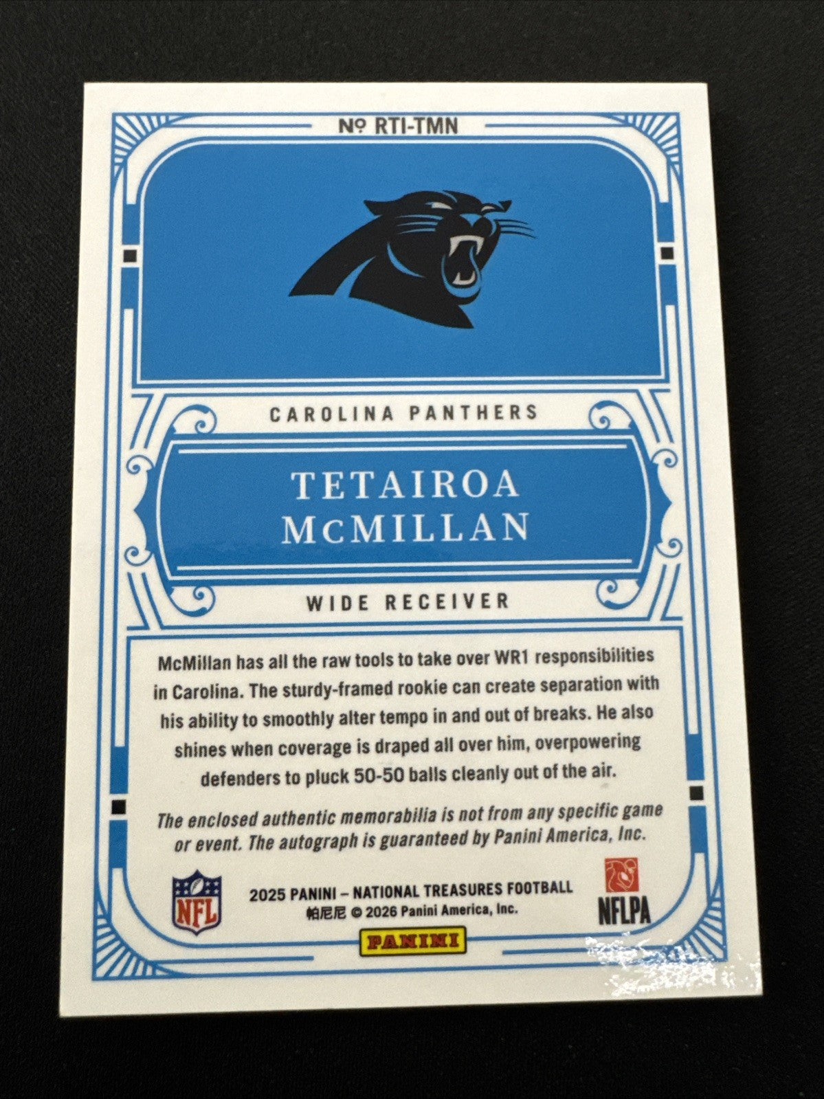 2025 National Treasures - Tetairoa McMillan - #RTI-TMN - RPA  /99 Rookie