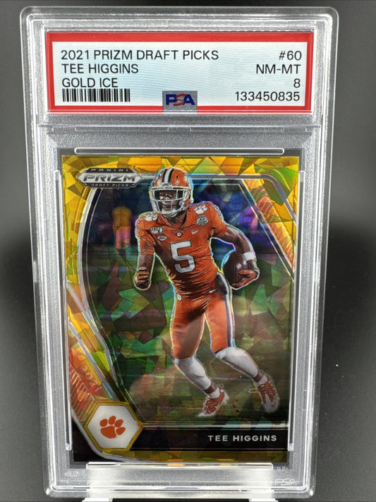 2021 Panini Prizm Draft Picks Gold Ice Prizm Tee Higgins #60 PSA 8