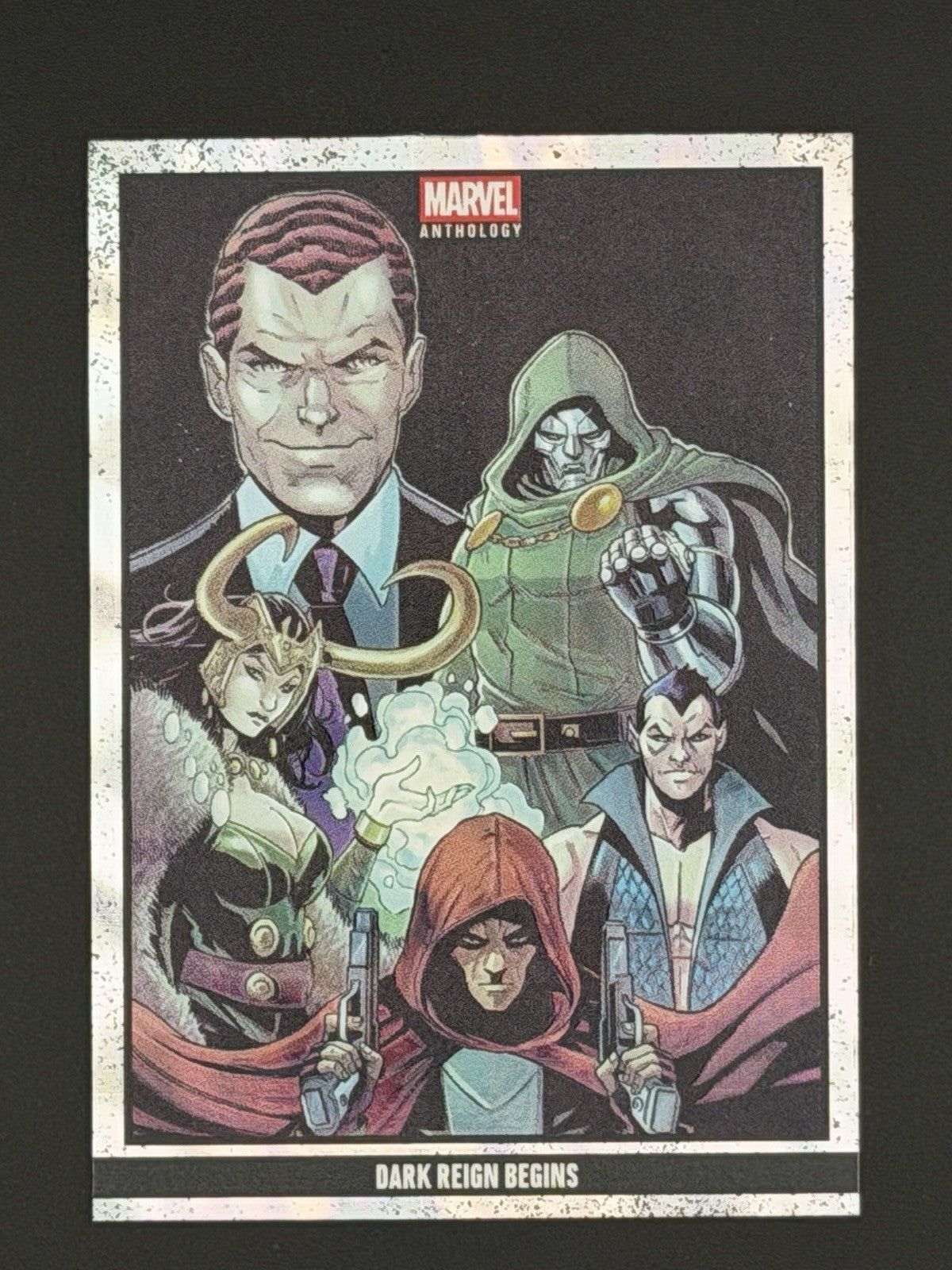 2025 Panini Marvel Anthology; DARK REIGN BEGINS; Glitch Holo /500; #73