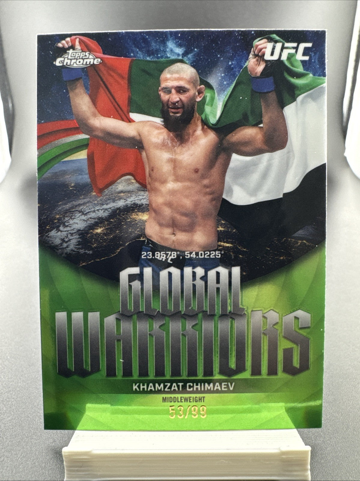 2026 Topps UFC Chrome Global Warriors Green Refractor Khamzat Chimaev /99