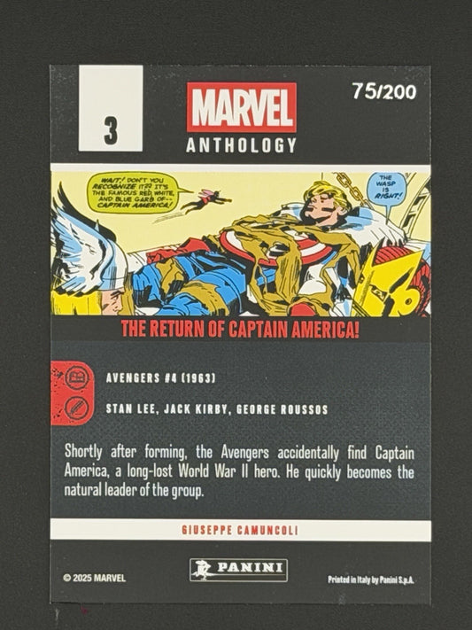 2025 Panini Marvel Anthology #3 The Return Of Captain America Crossed Holo /200