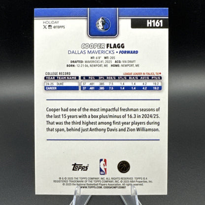 Cooper Flagg 2025-26 Topps Holiday Rookie #H161