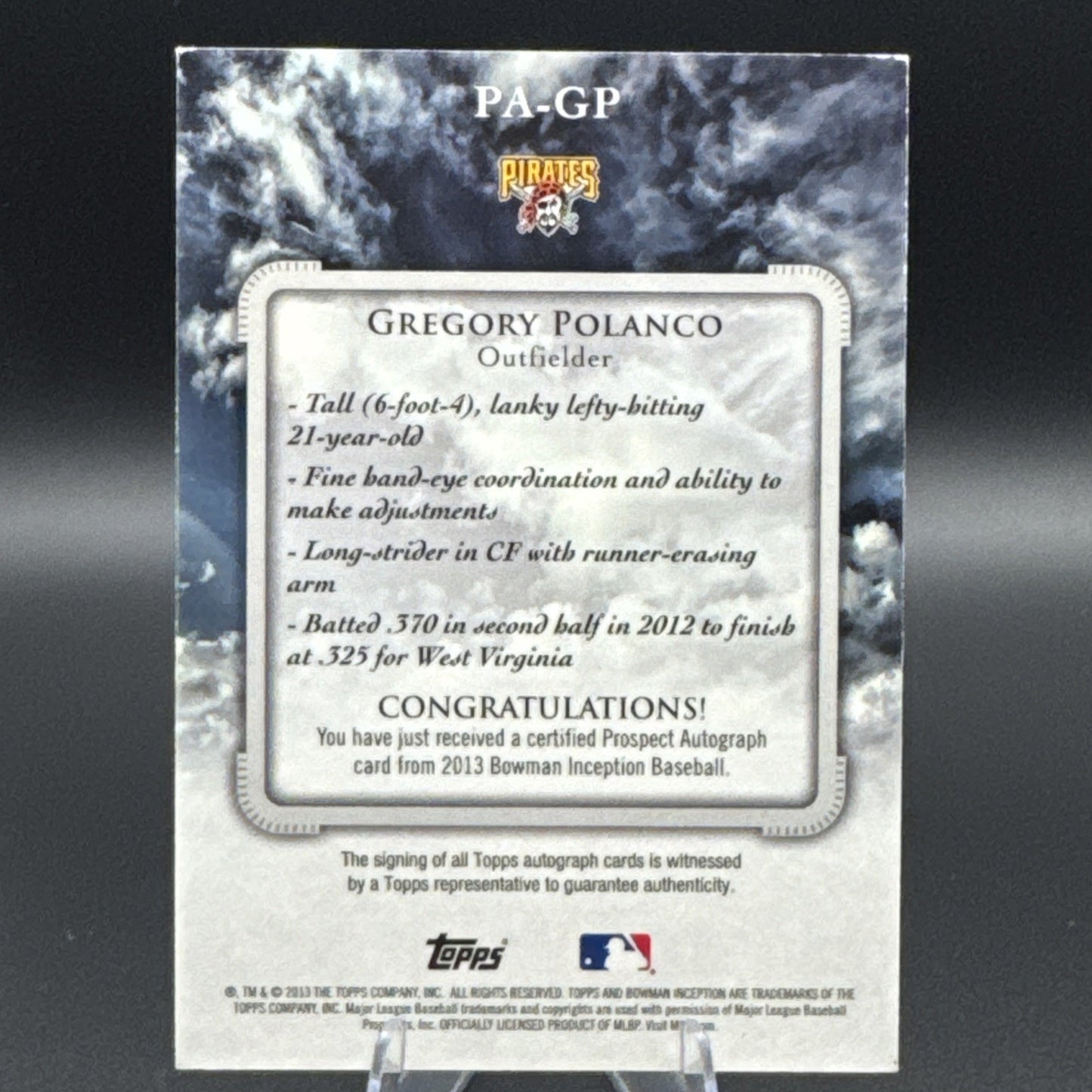 2013 Bowman Inception Prospect On Card Auto Orange 6/50 Gregory Polanco #PA-GP