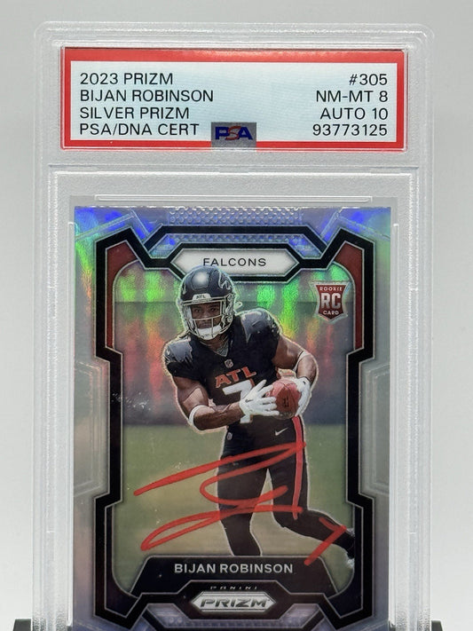 2023 Panini Silver Prizm #305 Bijan Robinson RC AUTO Falcons PSA 8 PSA/DNA 10