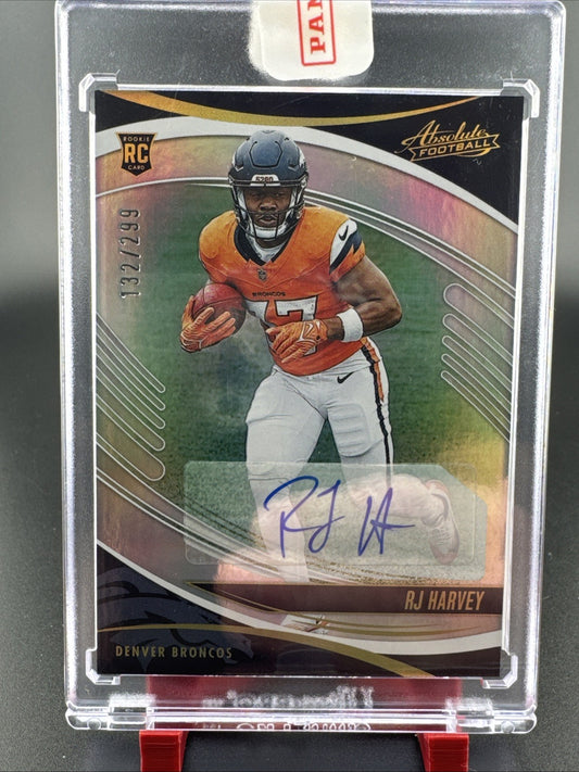 RJ Harvey 2025 Panini Absolute Football Rookie Auto #173 /299 Denver Broncos