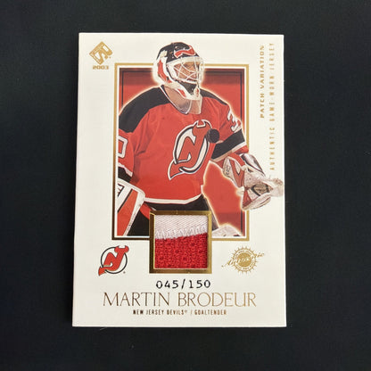 2002-03 Pacific Private Reserve - Martin Brodeur #129 Game-Worn Jerseys /150