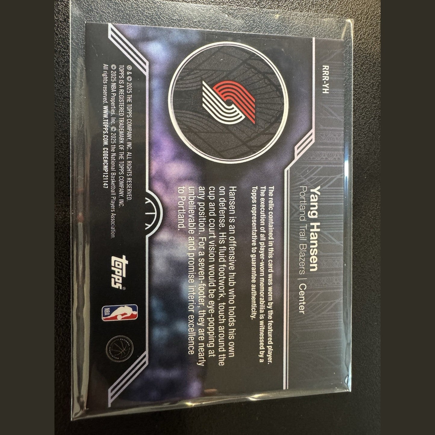 Yang Hansen 2025-2026 Topps Basketball Roundball Remnants Relic RC Trailblazers