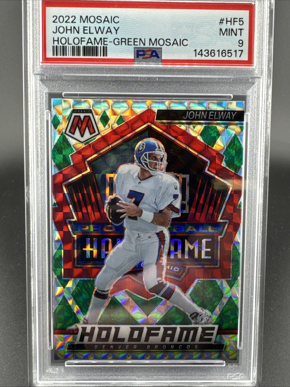 2022 Panini Mosaic - Holofame John Elway #HF-5 Green Mosaic Prizm