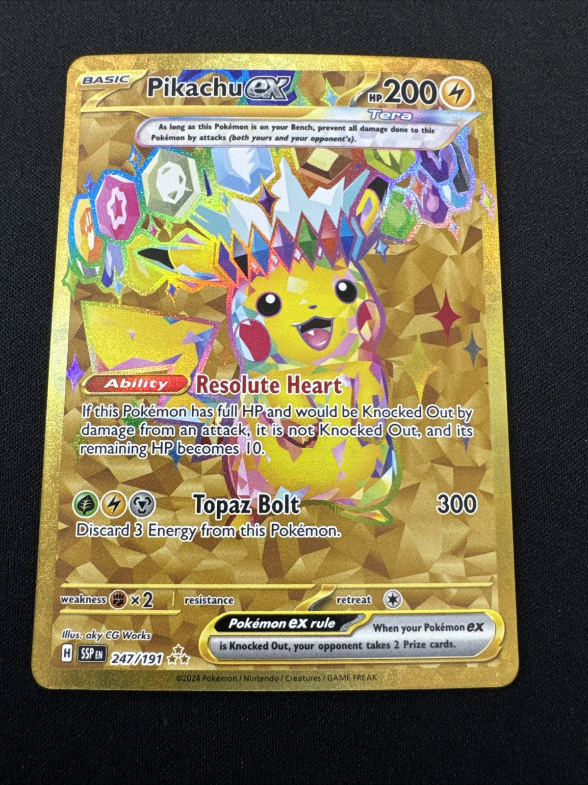 2024 Pokemon Pikachu ex 247/191 Hyper Rare Gold Full Art Holo NM