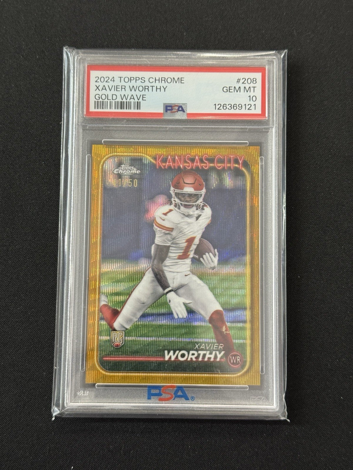 2024 Topps Chrome - Rookies Xavier Worthy #208 Gold Wave Refractor /50 (RC)