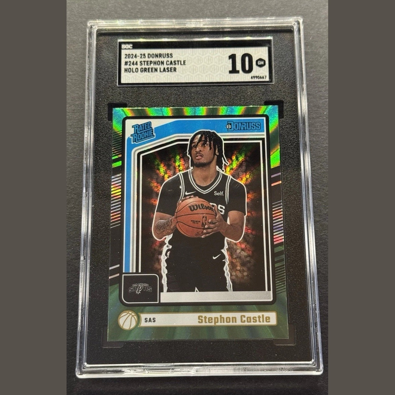 2024-25 Panini Donruss Rated Rookie Stephon Castle #244 Holo Green Laser SCG 10