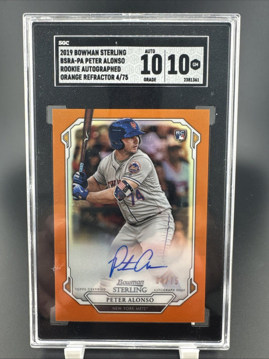 2019 Bowman Sterling RC 4/75 Auto Peter Alonso #BSRA-PA Orange Refractor SGC 10