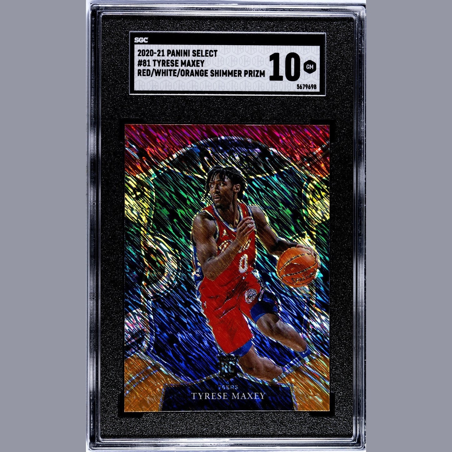 2020 -21 Tyrese Maxey Panini Select #81 Red/White/Orange Shimmer Prism