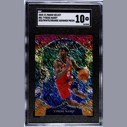 2020 -21 Tyrese Maxey Panini Select #81 Red/White/Orange Shimmer Prism