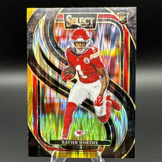 2024 Panini Select Premier Level Xavier Worthy #119 Black, Yellow & Red Shock