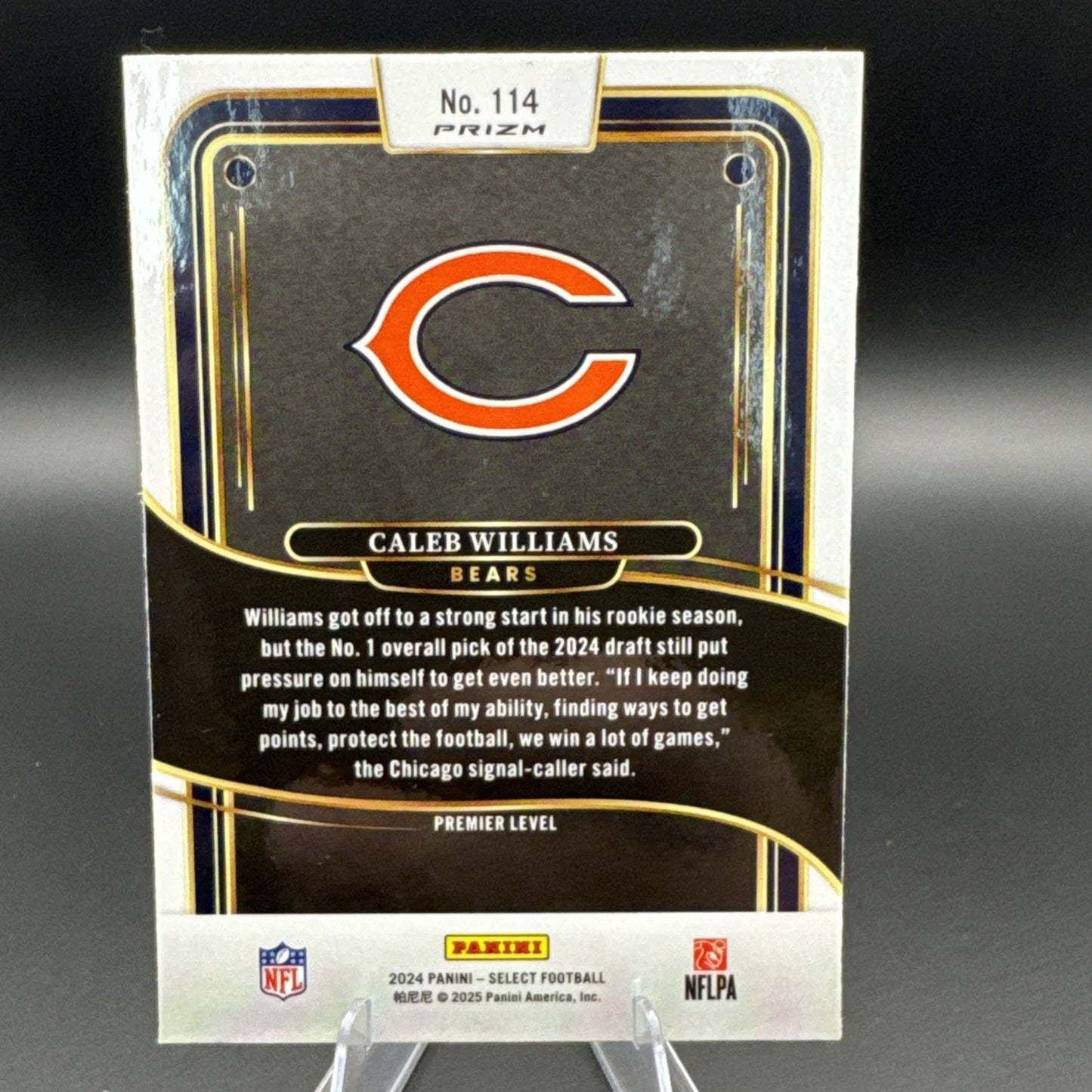 2024 Panini Select Premier Level Caleb Williams #114 Red & Yellow Shock Prizm RC