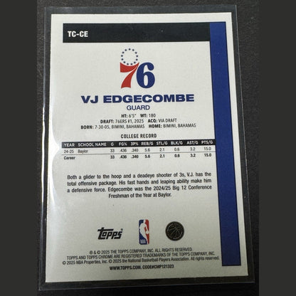 2025 Topps VJ Edgecombe No Limit Rainbow Foil #NL-3 RC 76ers