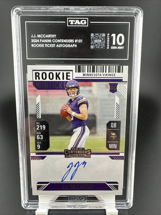 2024 JJ McCarthy Panini Contenders #101 Rookie Ticket Autograph