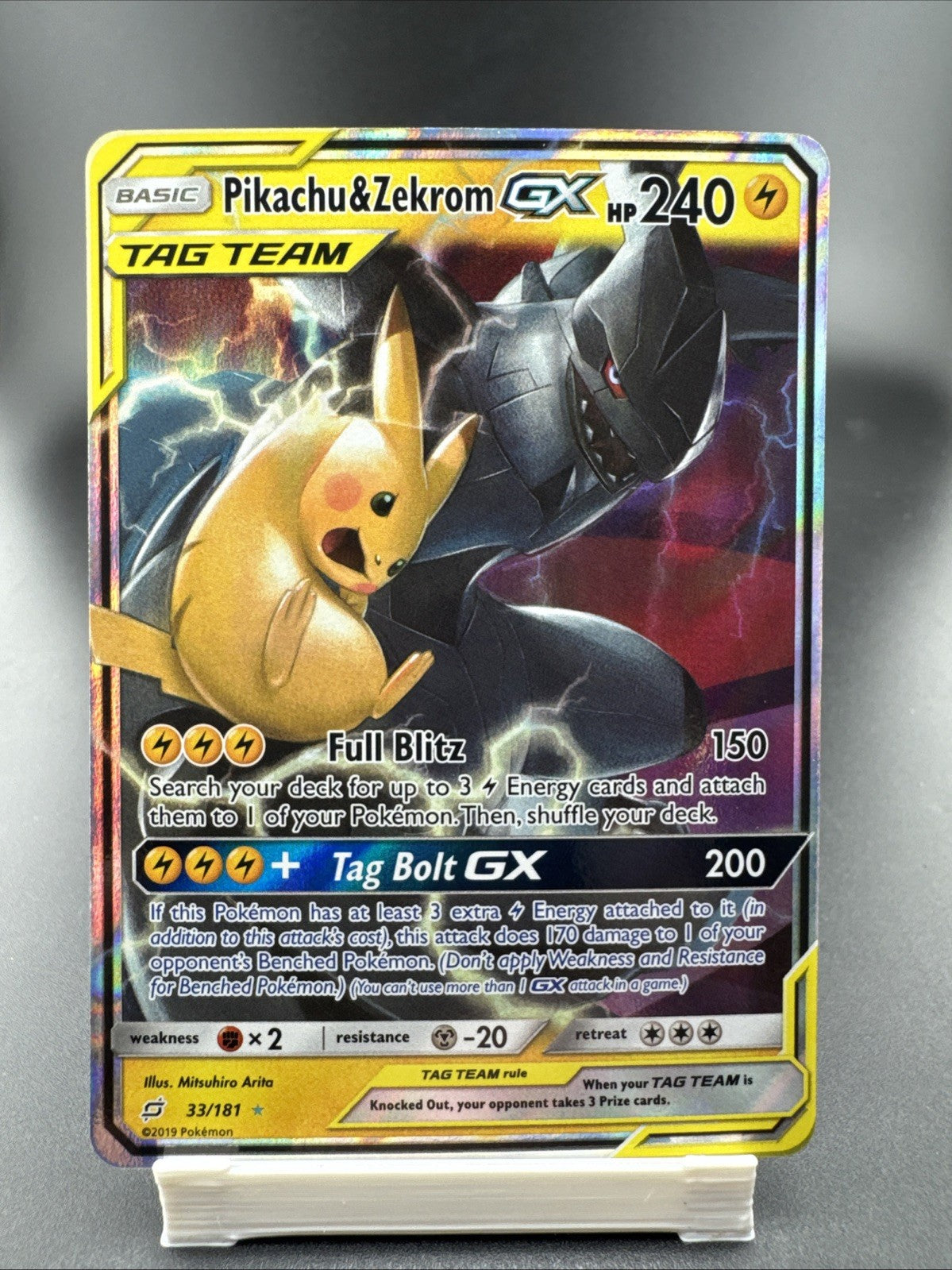 Pokémon Pikachu & Zekrom GX 33/181 SM-Team Up Ultra Rare Holo TAG TEAM GX 240 HP
