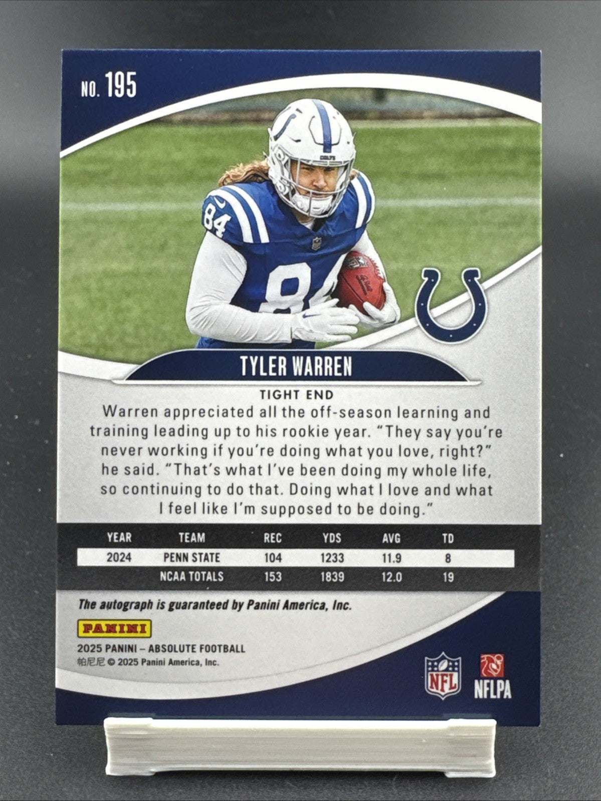 2025 Panini Absolute Tyler Warren Signature Rookies RC Auto Colts #195