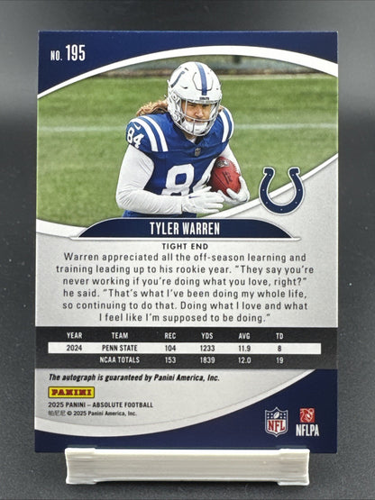 2025 Panini Absolute Tyler Warren Signature Rookies RC Auto Colts #195