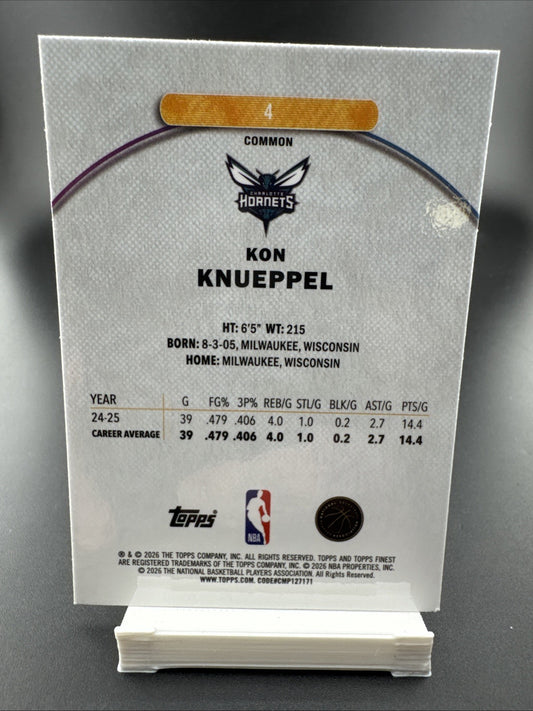 Kon Knueppel 2025-26 Topps Finest Oil Spill Refractor Common RC Hornets #4