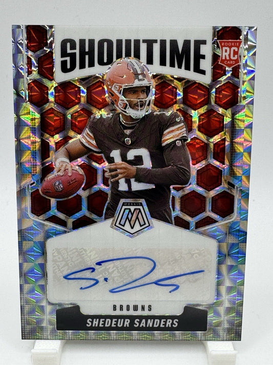 Shedeur Sanders 2025 Panini Mosaic #SOS-SSA Showtime Rookie Auto Silver Mosaic