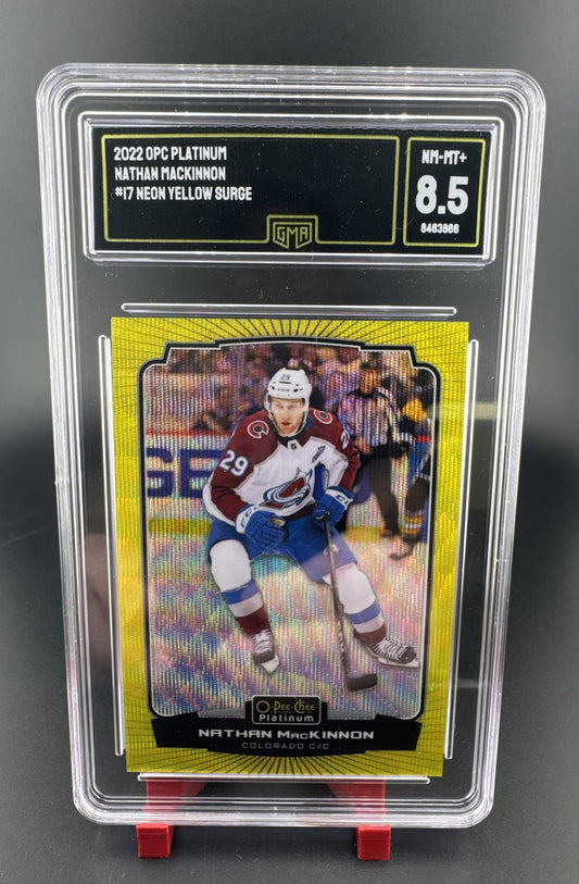 2022-23 O-Pee-Chee Platinum Nathan MacKinnon #17 Yellow Surge GMA 8.5