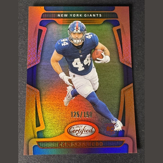2025 Panini Certified Cam Skattebo RC Mirror Orange 125/150 New York Giants #105