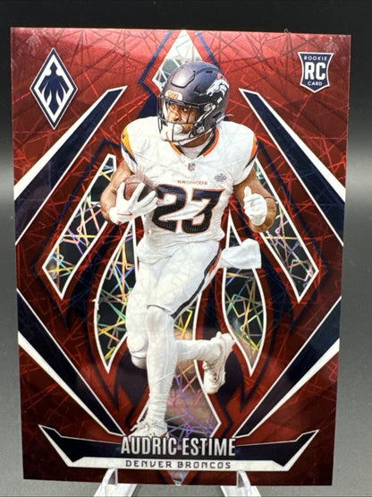 2024 Panini Phoenix Audric Estime Red Lazer #156 Denver Broncos RC /199