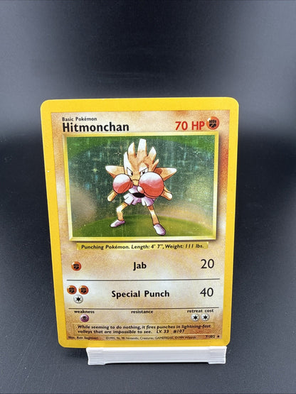 Pokémon Hitmonchan Base Set Holo Rare 7/102 70 HP Jab Special Punch Card