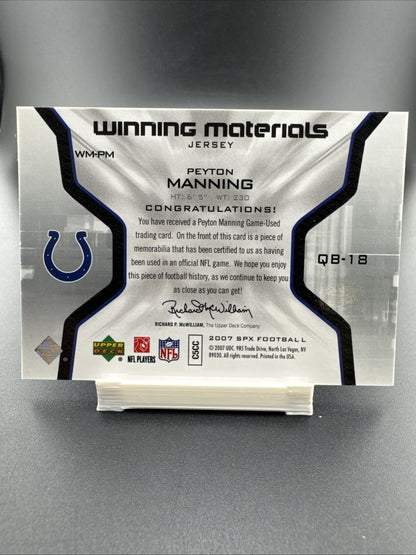 2007 SPx - Winning Materials Peyton Manning #WM-PM Jersey Number (MEM)