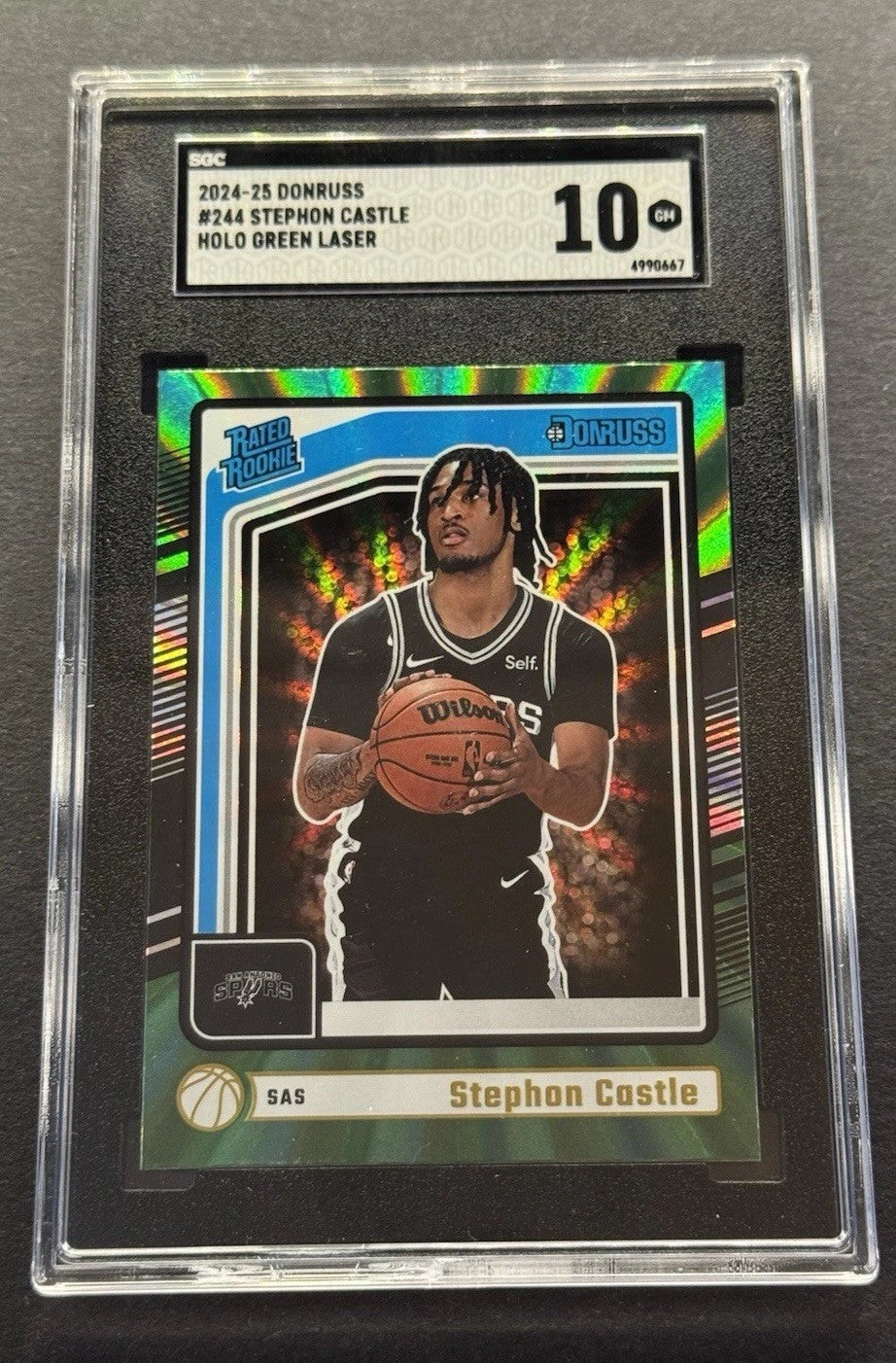 2024-25 Panini Donruss Rated Rookie Stephon Castle #244 Holo Green Laser SCG 10