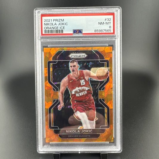 NIKOLA JOKIC 2021-22 Panini Prizm #32 Orange Ice Prizm PSA 8